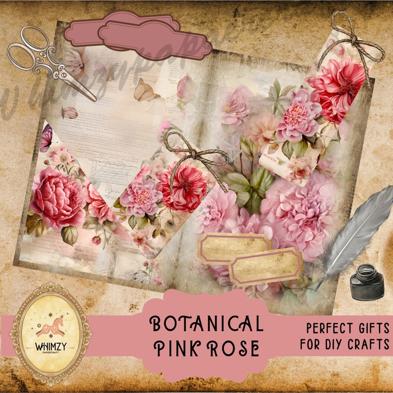 Botanical Junk Journal Kit, Shabby Chic Rose Garden Ephemera Printable ...