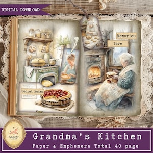 Kit per diario di cucina della nonna, diario di ricette vintage, diario di ricette stampabile, diario di cucina della fattoria, carta digitale commemorativa per cucinare e cuocere al forno.