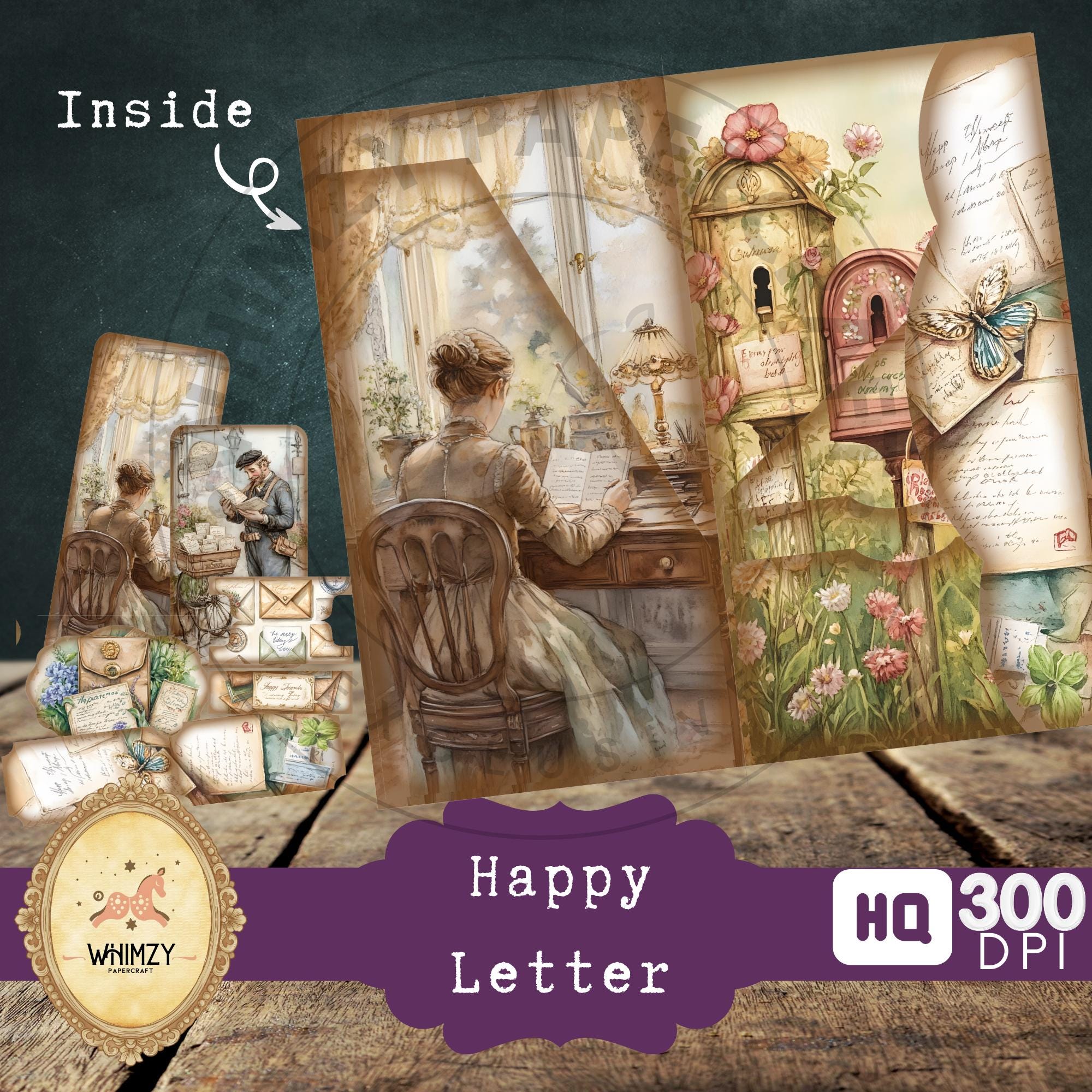 Vintage Letter Trifold Folio Junk Journal Kit Mini Folding Digital ...