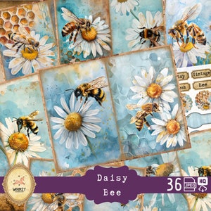 Vintage Bee Junk Journal Kit: Daisy Collage Sheets (Digital Download)
