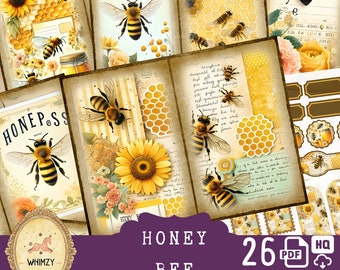 Kit de diario basura de abejas / Papeles imprimibles vintage de abejas / Hoja de collage de apicultor efímera