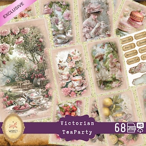 Tea Party Junk Journal Kit: Victorian Ephemera, Shabby Chic Florals (Digital Download)