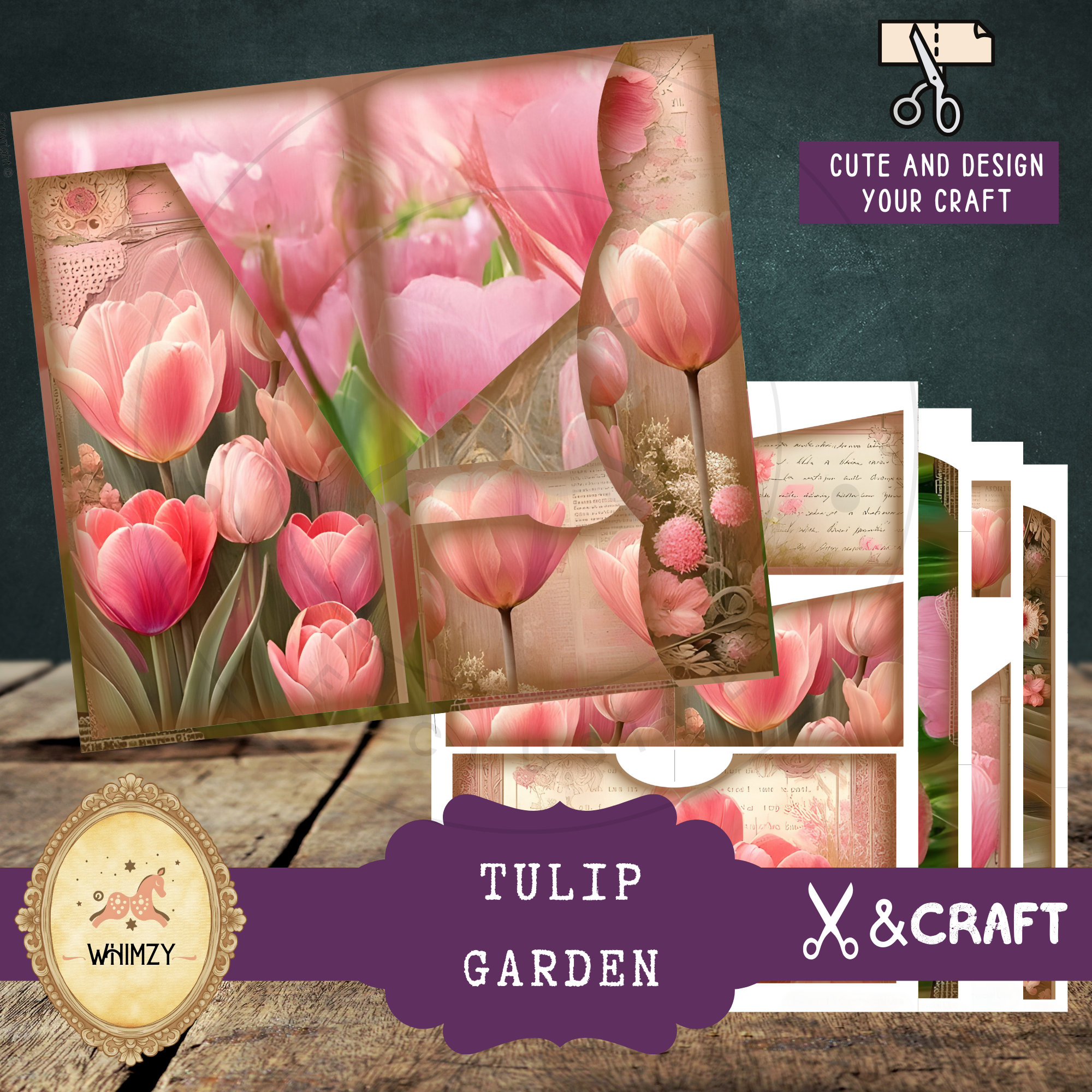 Tulip Trifold Folio Junk Journal Kit | Vintage Mini Folio | Digital ...