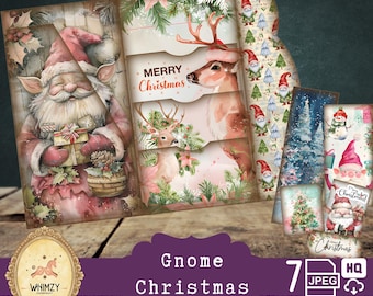Kit de diario navideño de gnomos: tríptico, efímero (descarga digital)
