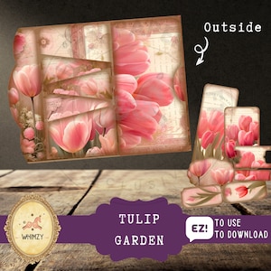 Tulp driebladige folio Junkjournal Kit Vintage DIY Mini Folio Junk Journal Kit digitale opvouwbare foliomap Kit Pocket invoegen tulp tijdelijk