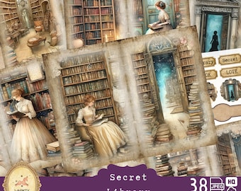 Bibliothek Junk Journal Kit | Dark Academia Ephemera | Altes Buch viktorianischen Tags
