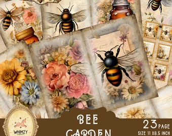Bee Garden Junk Journal Kit: Vintage Beekeeper Collage Sheet Ephemera
