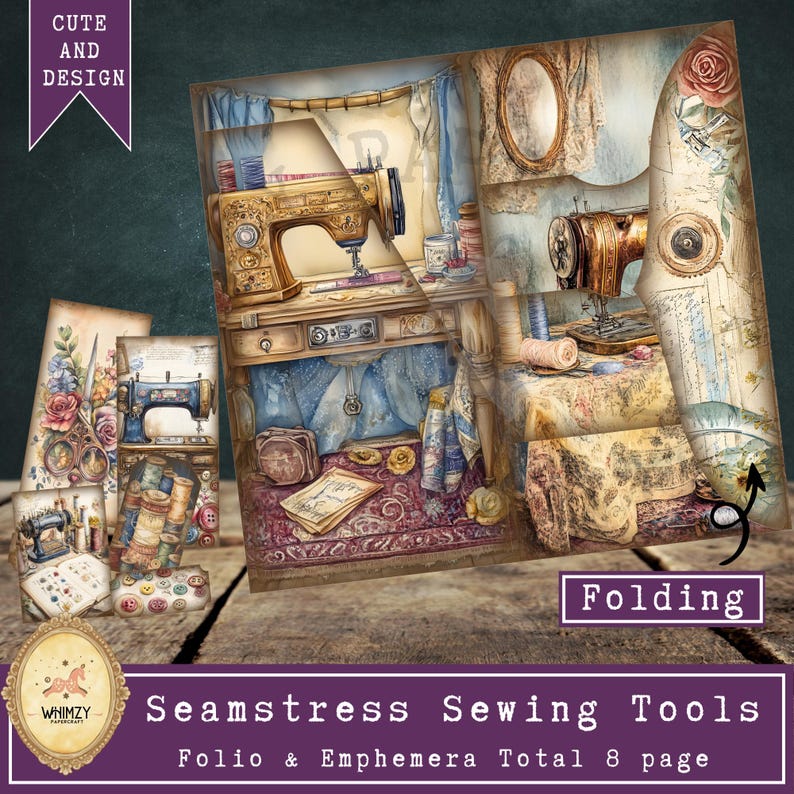 Sewing Trifold Folio Junk Journal Kit, Vintage Seamstress DIY Mini ...