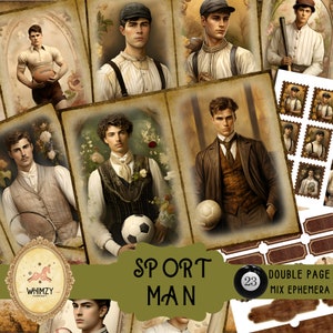 Männer Junk-Journal Vatertag Aktivität Männer Steampunk Scrapbook Gentlemen Sport ihn Printabel maskuline Sportler viktorianischen Sport Männer begabt