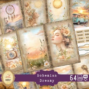 Kit de diario basura boho, efímeras imprimibles boho, diario basura de la naturaleza, papeles de collage de flores, álbum de recortes hippie, diario boho vintage