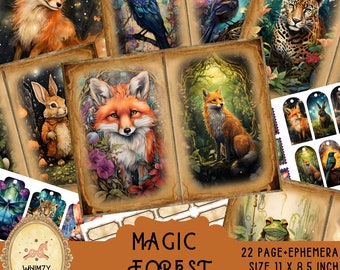 Forest Junk Journal Kit | Woodland Animals & Mystic Nature Printable Ephemera