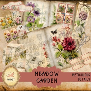Scrapbook holiday, garden, or nature memories,

Gift to nature, meadow, or floral craft enthusiasts, cottagecore, spring, and garden-inspired journaling projects., meadow garden junk journal kit, botanical digital junk journal, wildflower collage printable, floral digital junk journal paper, DIY floral junk journal, printable botanical ephemera, meadow scrapbooking kit, garden junk journal pages, wildflower ephemera printable, junk journal floral inserts,