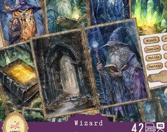 Wizard Forest Junk Journal Kit, Witchy Magic Printable Ephemera Digital Download