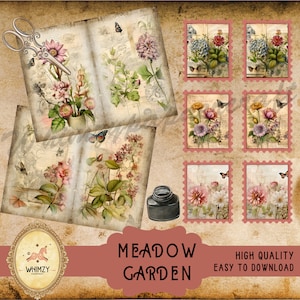 wildflower ephemera, floral collage sheets, DIY junk journal kit, meadow scrapbooking papers, garden printable sheets, cottagecore floral printables, junk journal inserts, instant download