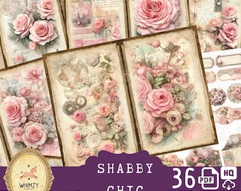 Shabby Chic Rose Junk Journal Kit | Botanical Ephemera, Pastel Nature Printable
