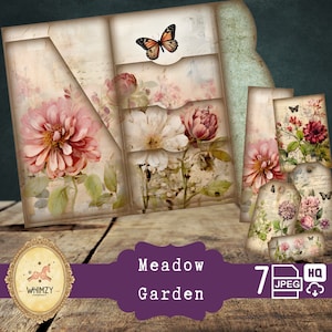 Meadow Trifold Folio Junkjournal Kit Botanical DIY Mini Folio Junk Journal Kit Digital Folding Folio Folder Kit Pocket Insert Ephemera