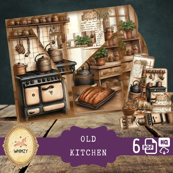 Old Kitchen And Pantry Trifold Folio Junkjournal Kit Vintage DIY Mini Folio Junk Journal Kit Digital Folding Folio Folder Kit Pocket Insert