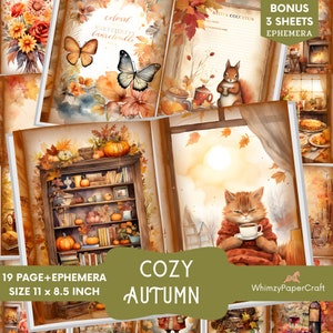 Kit diario spazzatura autunnale Pagine di diario spazzatura autunnale Scena autunnale Diario spazzatura carta stampabile Foglio collage digitale Accogliente kit di diario spazzatura autunno