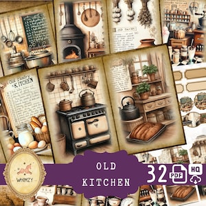 Kit vecchio diario spazzatura da cucina (pagine stampabili con effimeri, etichette, segnalibri) Cottagecore Cooking Baking Carta digitale Scrapbook digitale