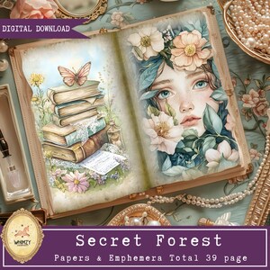 Diario delle fate, naturalista stravagante, stampabile, foglio di collage stampabile, ninfa segreta, carta da bosco fantasy, animale, foresta incantata