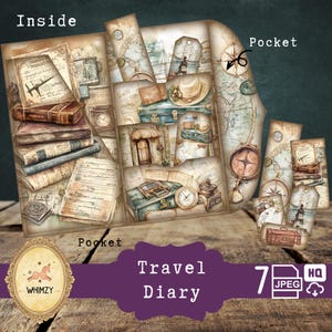 Zestaw do robienia pamiętników podróżnych Trifold Folio Junkjournal Zestaw do robienia pamiętników podróżnych Mini Folio Junk Journal Zestaw do robienia pamiętników cyfrowych Folder składany Folio Zestaw do kieszonkowej wkładki Ephemera