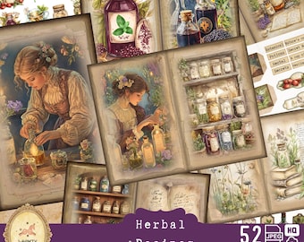 Herbal Remedies Junk Journal Kit | Vintage Herbalist Printables | Botanical Apothecary Ephemera