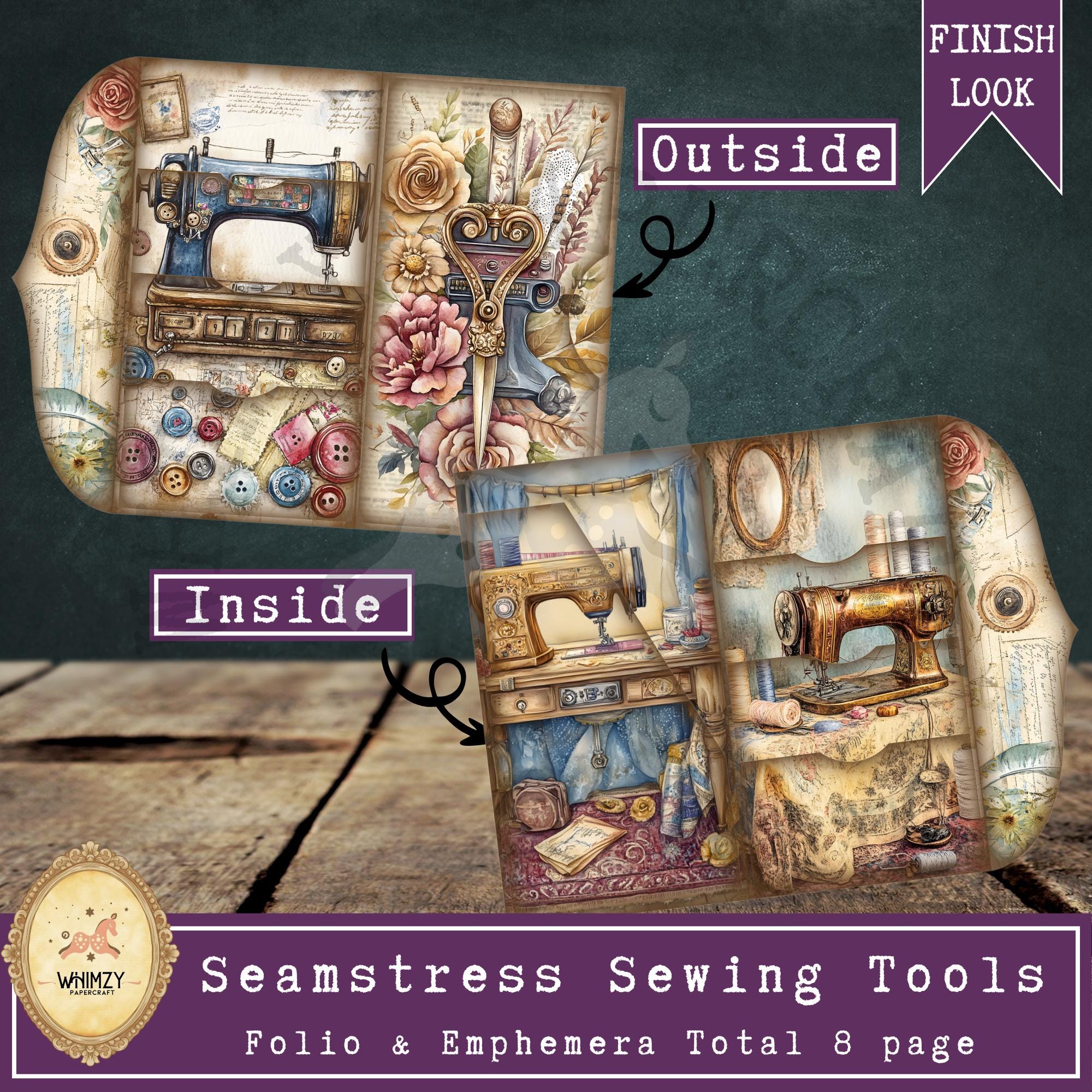 Sewing Trifold Folio Junk Journal Kit, Vintage Seamstress DIY Mini ...