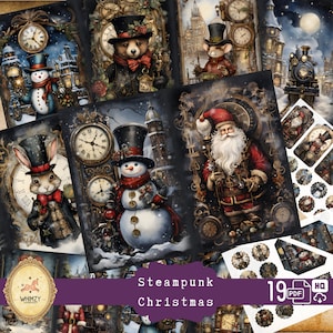 Weihnachten Junk Journal Kit Steampunk Industrial Steampunk Weihnachten Mechanische Gothic Weihnachten Schneemann Weihnachten Printful Winter Begabte
