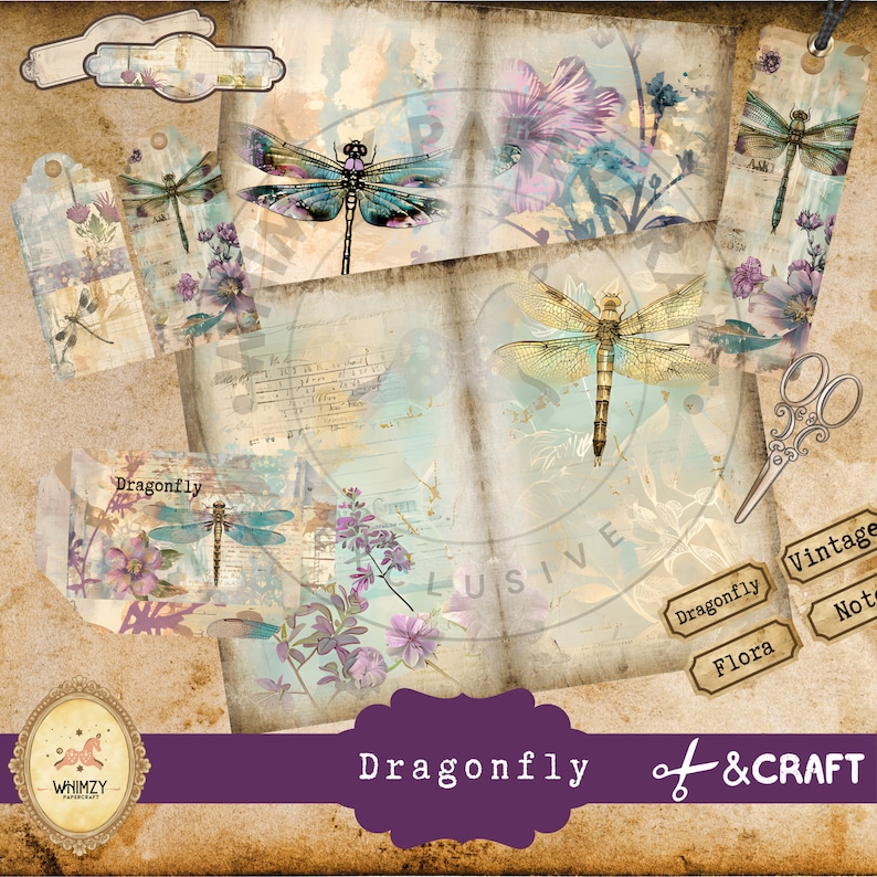 Dragonfly Junk Journal Kit, Vintage Dragonflies Digital Papers ...