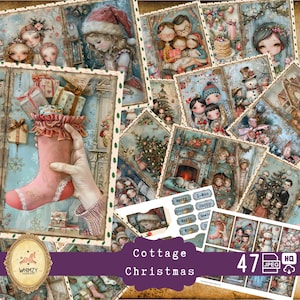 Weihnachten Junkjournal Kit, Landhaus Weihnachten, Shabby Familie Schneemann Santa Junkjournal Collage Sheets, Merry Christmas Gifted, Santa Printful
