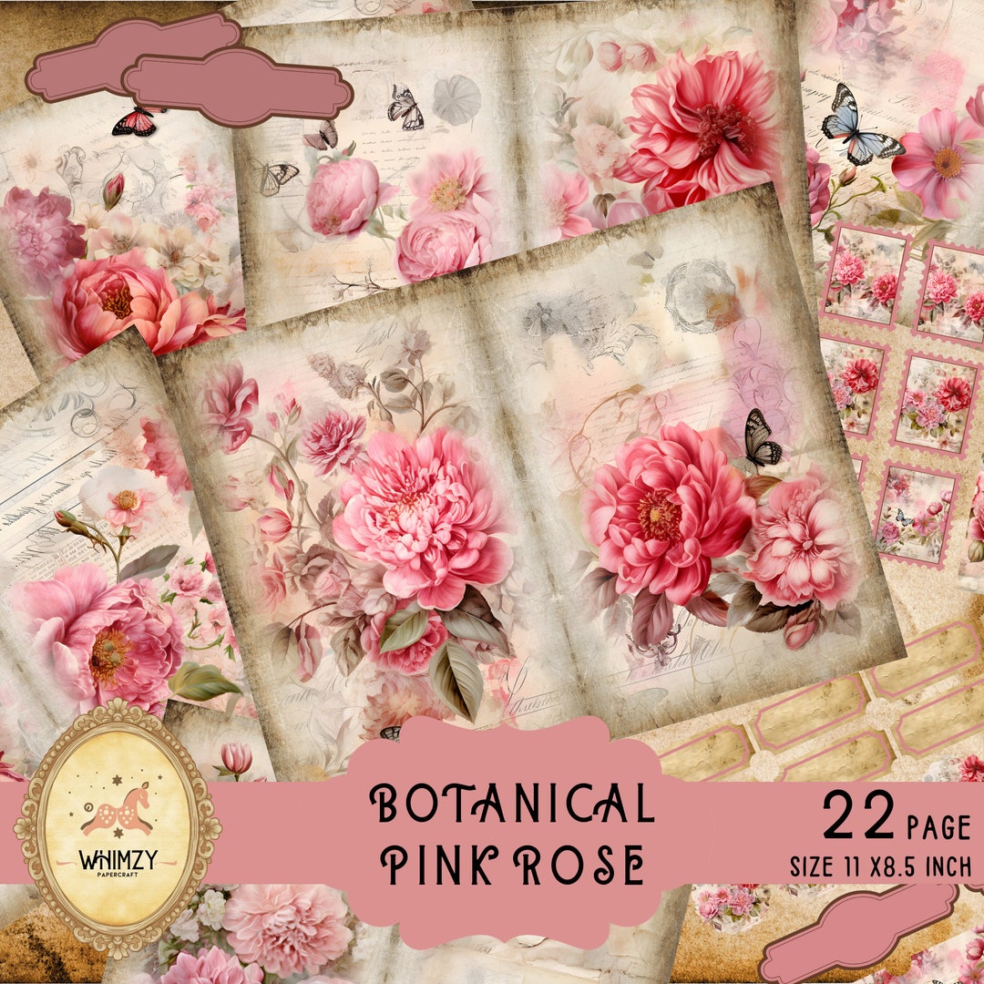 Botanical Junk Journal Kit, Shabby Chic Rose Garden Ephemera Printable ...