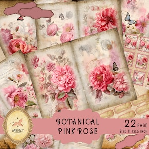 Botanisches Junk Journal Kit Shabby Chic Blumen Natur Rosengarten Frühling Sommer Ephemera Rose Printable Junk Journalismus Collage Scrap Vintage
