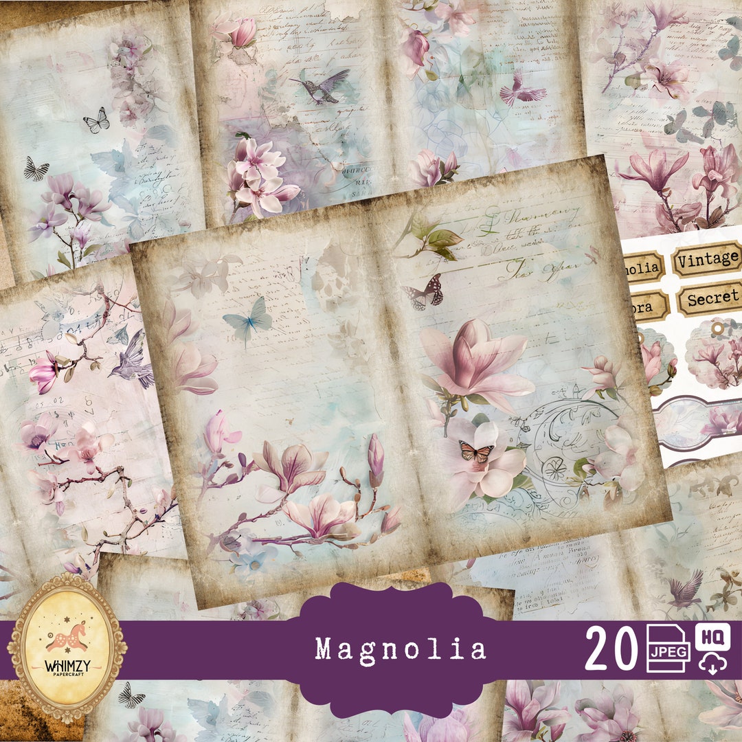 Magnolia Junk Journal Kit | Vintage Botanical Printable Spring Flower ...