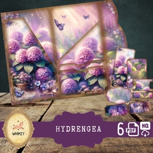 Hydrangea Trifold Folio Junkjournal Kit Vintage DIY Mini Folio Junk Journal Kit Digitale Falt-Folio-Ordner Kit Tascheneinsatz Ephemera