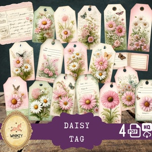 Daisy Junk Journal Kit (pagine PDF stampabili con effimeri, tag segnalibro taglio fussy) fiore floreale estivo carta digitale download digitale