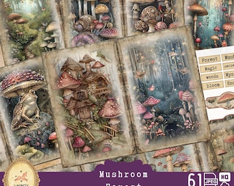 Mushroom Forest Junk Journal Kit | Enchanted Botanical Printable | Vintage Nature