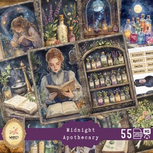 Midnight Apotheker Junk Journal Dark Flower Night Garden Shabby Dunkel Botanisch Blüte Natural Forest Dark Garden Flora Digital Journal