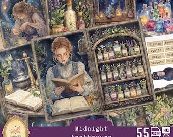 Midnight Apothecary Junk Journal: Dark Garden Botanical Ephemera (Digital Download)