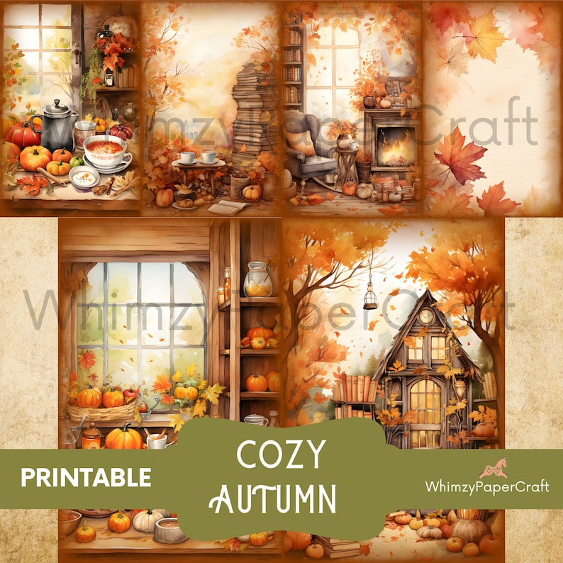 Autumn Junk Journal Kit, Fall Scene Printable Papers, Cozy Autumn ...