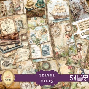 Diario de viaje Kit de diario basura Diario de viaje Regalo Viaje en carretera en mal estado Autocaravana Vacaciones vintage Maleta antigua Recuerdos de viaje imprimibles