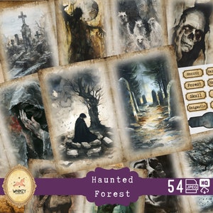 Kit JunkJournal Haunted Forester, Oggetti effimeri stampabili di Halloween, Strega, Horror Junkjournal, Diario spazzatura raccapricciante, Kit spazzatura stampabile sinistro