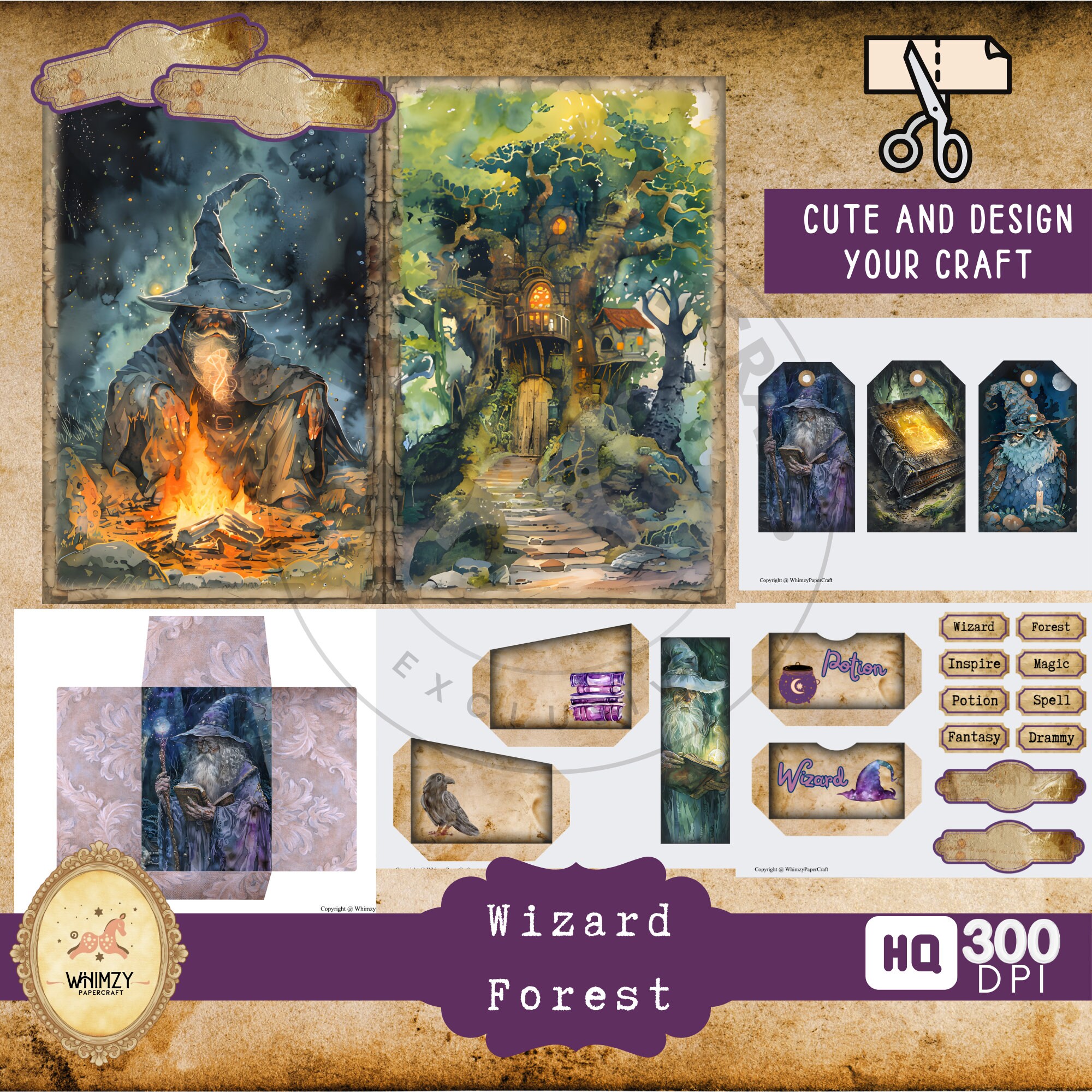Wizard Forest Junk Journal Kit, Witchy Magic Printable Ephemera Digital ...