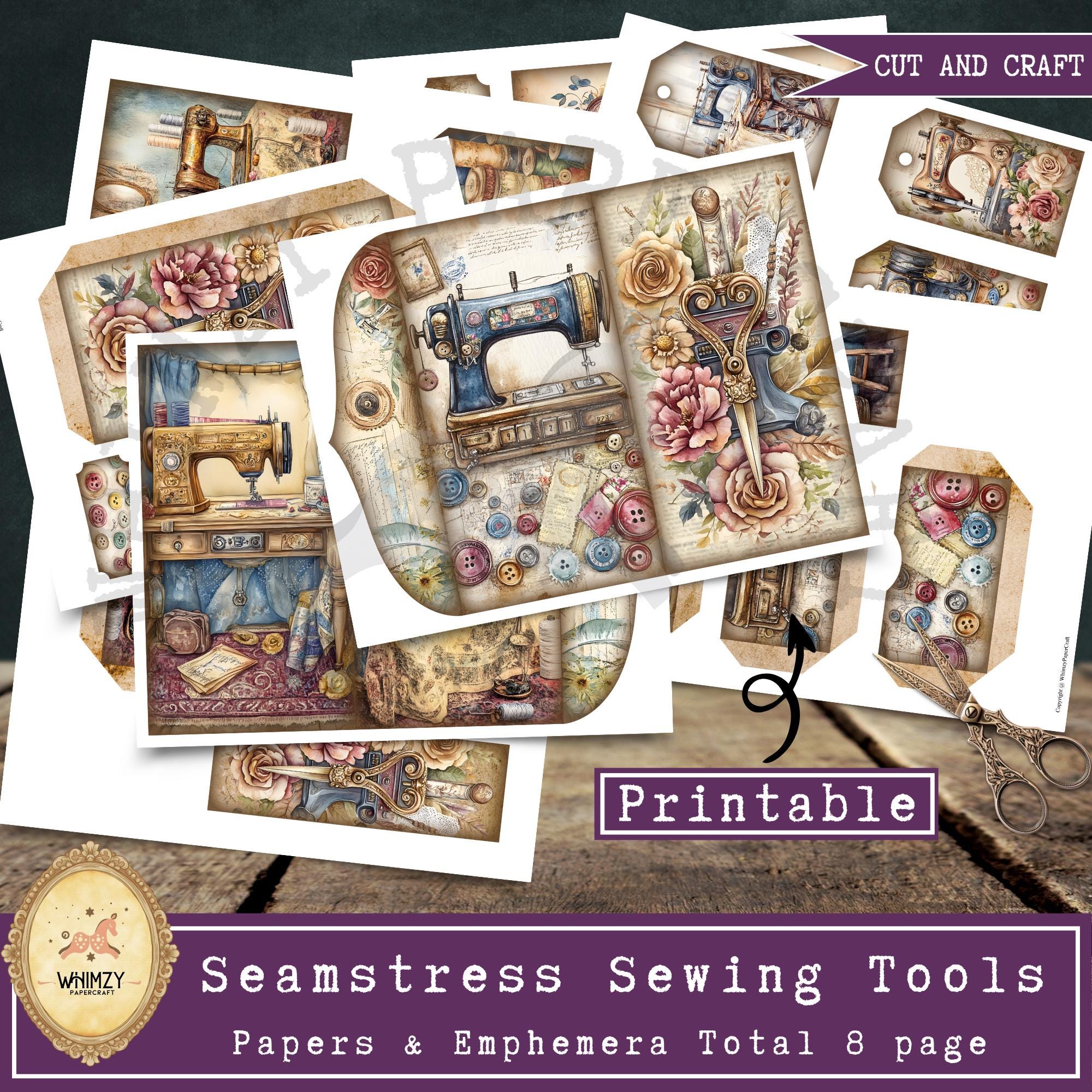 Sewing Trifold Folio Junk Journal Kit, Vintage Seamstress DIY Mini ...