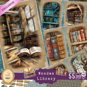 Kit diario di Library Junk Library in legno Dark Academia Stampabile Old School Ephemera Secret Library Tag Library Book Lover Gifted Booktrovert