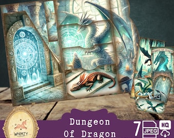 Dragon Dungeon Journal Kit | Vintage Trifold Folio Printable Mini Folding