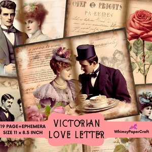 Liebesbrief Junk Journal Kit Vintage Liebe romantisch druckbar Victorina Collage Valentine Liebhaber Paar Papier Liebesbrief druckbar geschenkt