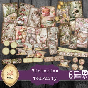 Tea Party Junk Journal Kit: Victorian Ephemera, Printable Labels (Digital Download)