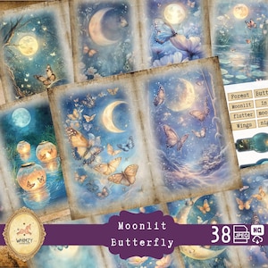 Schmetterling Junkjournal Kit, Mondlicht Forester Vintage Schmetterlinge Junk Journal Kit, Schmetterling Fotester druckbarer natürlicher Schmetterling Moonlit