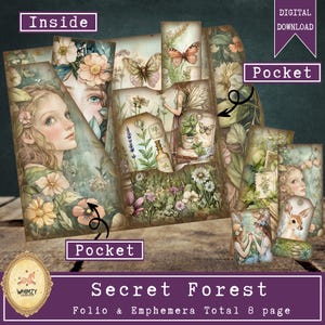 Fairy Forest Driebladige Folio Junk Journal Kit Vintage Nimf DIY Mini Folio Naturalist Digitale Folding Folio Map Kit Pocket Insert Tijdelijke