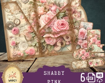 Shabby Chic Rose Junk Journal Kit: Vintage Trifold Folio (Digital Download)